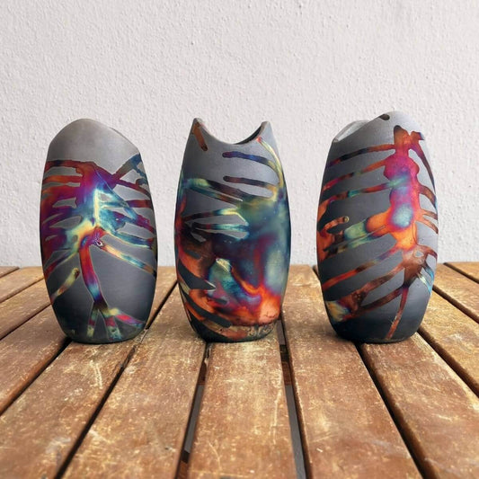 3 Pack Hikari Ceramic Raku Pottery Vases - RAAQUU