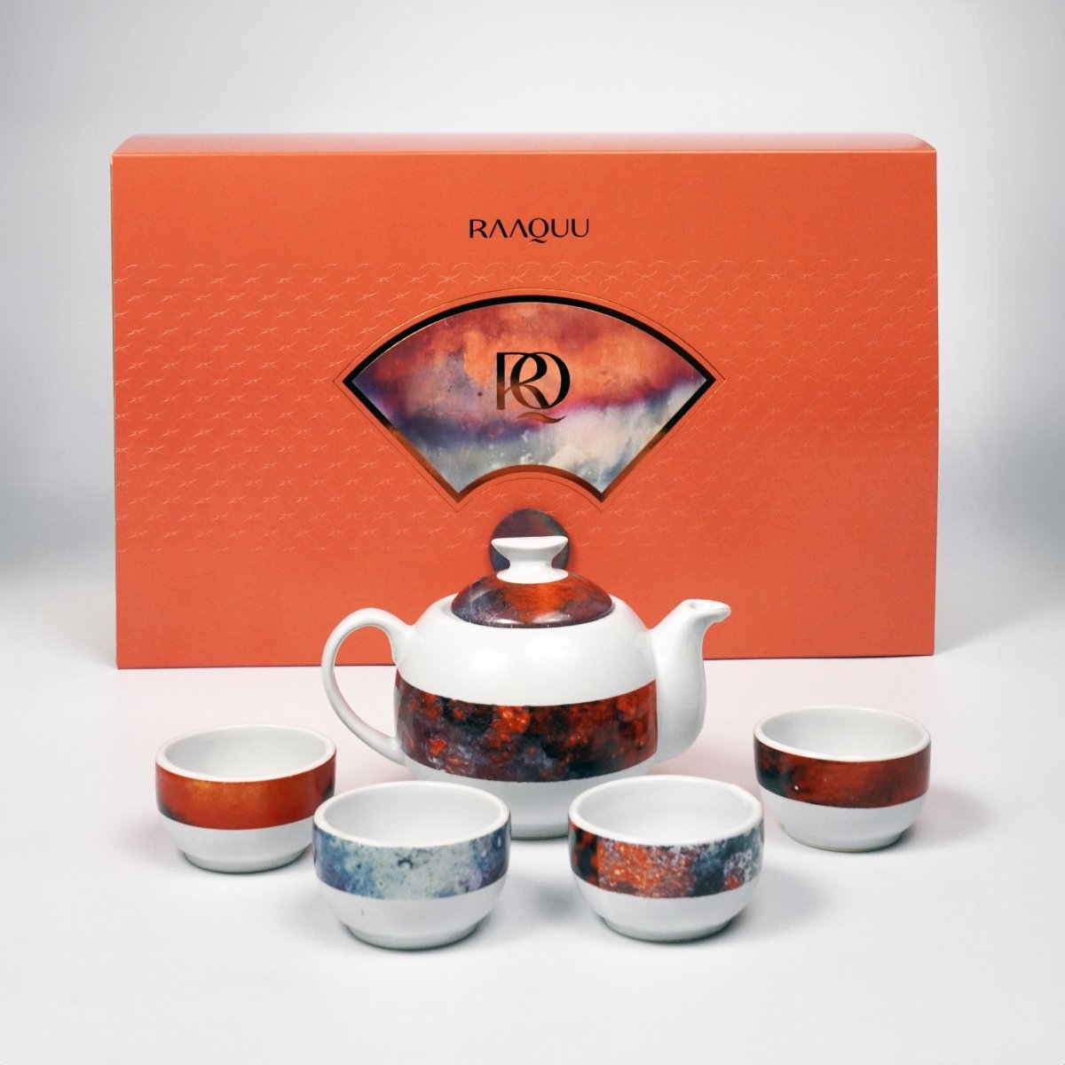 RAAQUU FX Chinese New Year Gift Set - Tea Set with 50g Premium Silver Needle White Tea - 4 Cups & Teapot set - Limited edition of 500 units Unique Handmade ceramic pottery raku vases, urns, and home decor, sculptures, wall decor, gifts by Adil Ghani