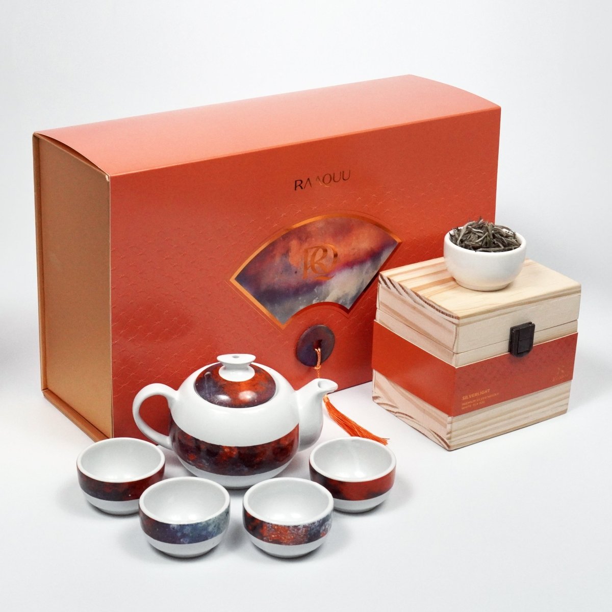 RAAQUU FX Chinese New Year Gift Set - Tea Set with 50g Premium Silver Needle White Tea - 4 Cups & Teapot set - Limited edition of 500 units Unique Handmade ceramic pottery raku vases, urns, and home decor, sculptures, wall decor, gifts by Adil Ghani