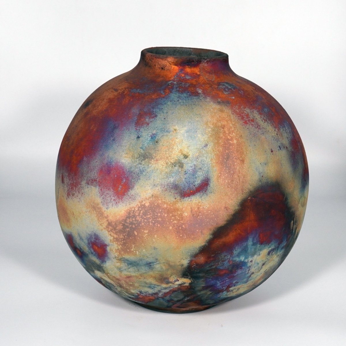 RAAQUU Large Globe Ceramic Vase Full Copper Matte S/N0000776 11" Raku Pottery - RAAQUU