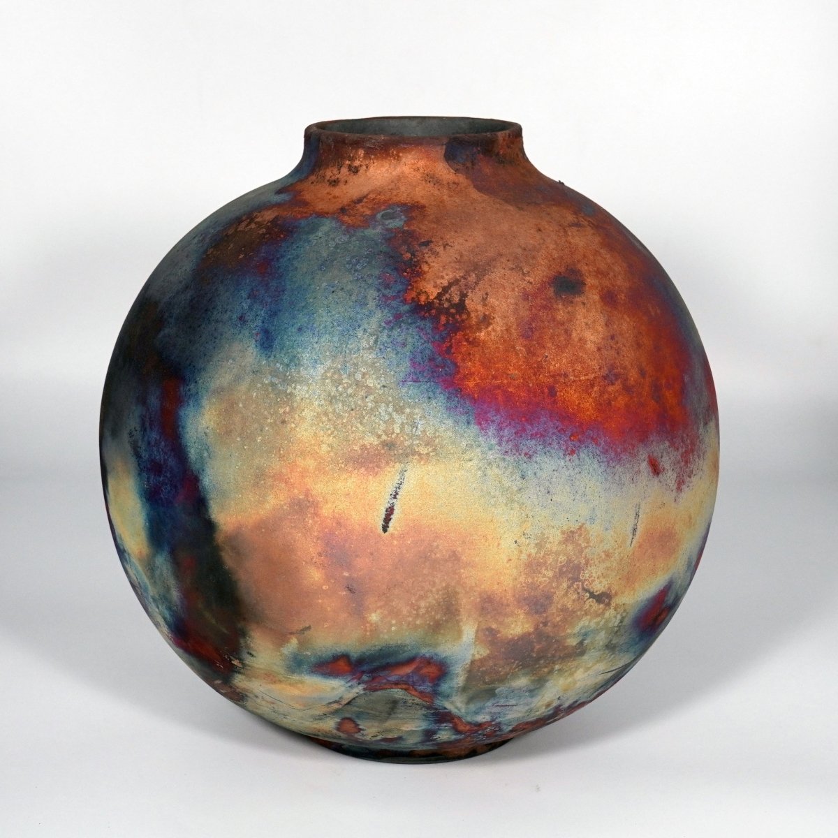 RAAQUU Large Globe Ceramic Vase Full Copper Matte S/N0000776 11" Raku Pottery - RAAQUU