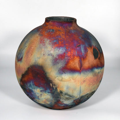 RAAQUU Large Globe Ceramic Vase Full Copper Matte S/N0000776 11" Raku Pottery - RAAQUU