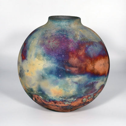 RAAQUU Large Globe Ceramic Vase Full Copper Matte S/N0000781 11" Raku Pottery - RAAQUU