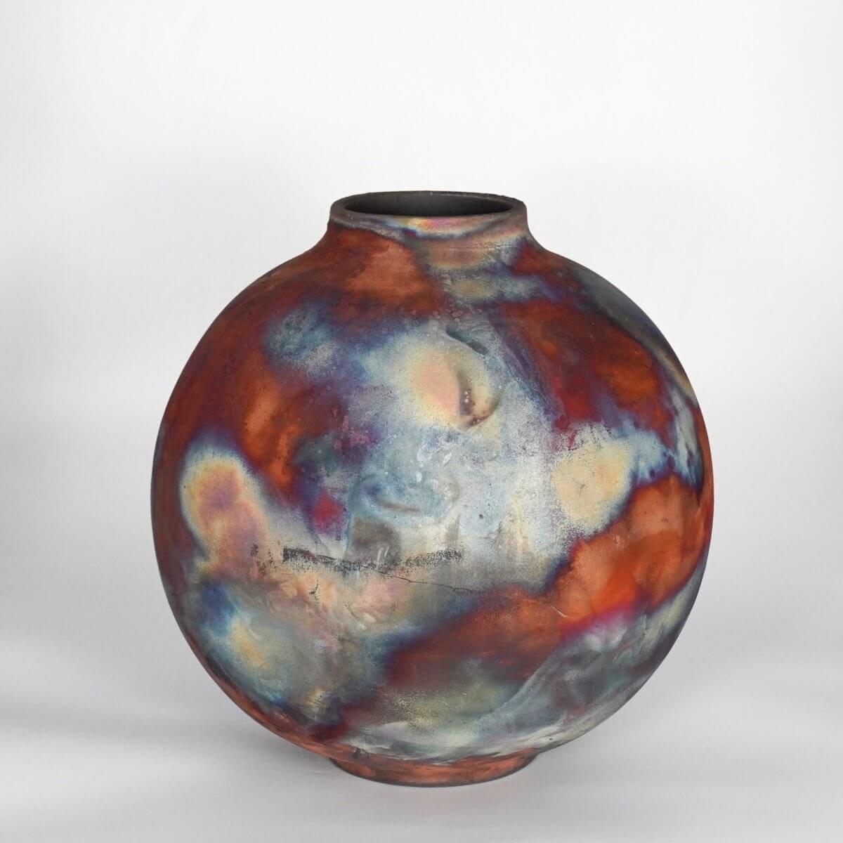 RAAQUU Large Globe Ceramic Vase Full Copper Matte S/N0000799 11" Raku Pottery