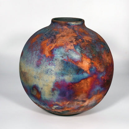 RAAQUU Large Globe Ceramic Vase Full Copper Matte S/N0000813 11" Raku Pottery - RAAQUU