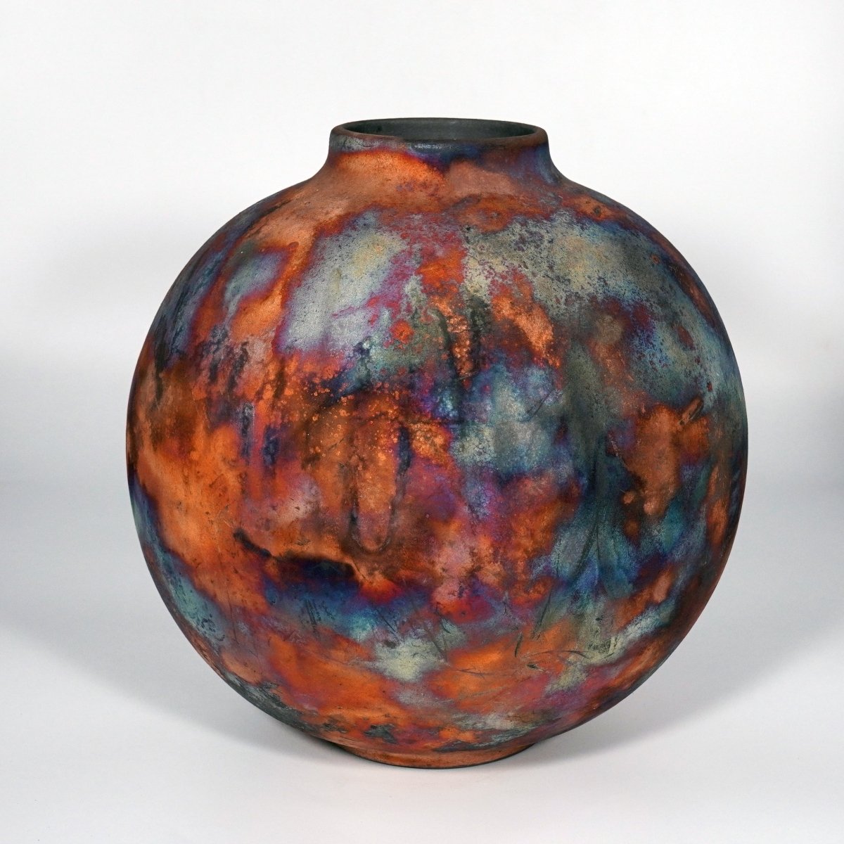 RAAQUU Large Globe Ceramic Vase Full Copper Matte S/N0000813 11" Raku Pottery - RAAQUU