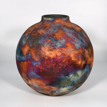 RAAQUU Large Globe Ceramic Vase Full Copper Matte S/N0000813 11" Raku Pottery - RAAQUU