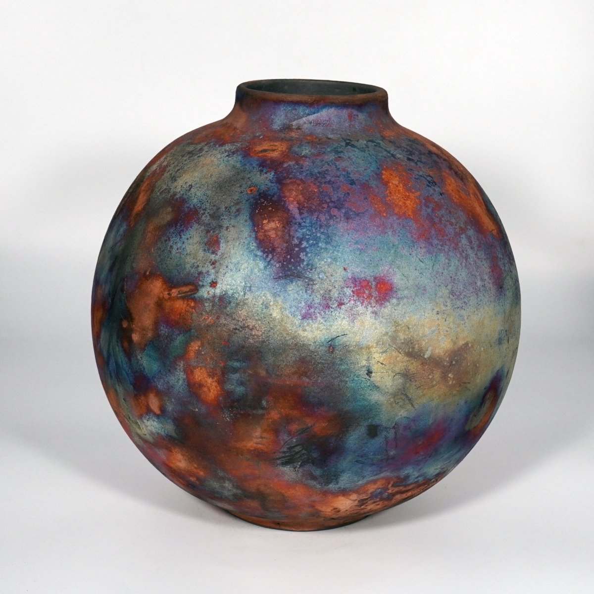 RAAQUU Large Globe Ceramic Vase Full Copper Matte S/N0000813 11" Raku Pottery - RAAQUU