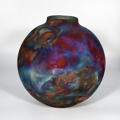 RAAQUU Large Globe Ceramic Vase Full Copper Matte S/N0000820 11" Raku Pottery - RAAQUU