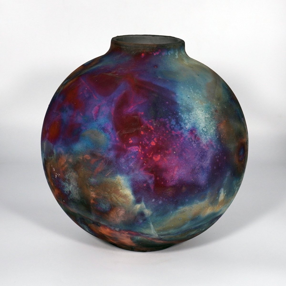 RAAQUU Large Globe Ceramic Vase Full Copper Matte S/N0000820 11" Raku Pottery - RAAQUU