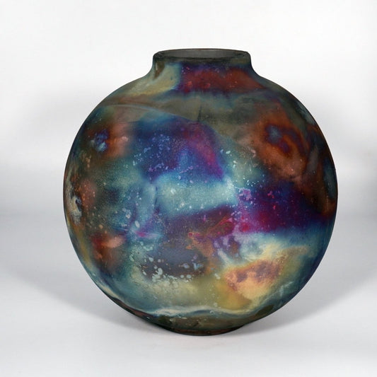 RAAQUU Large Globe Ceramic Vase Full Copper Matte S/N0000820 11" Raku Pottery - RAAQUU