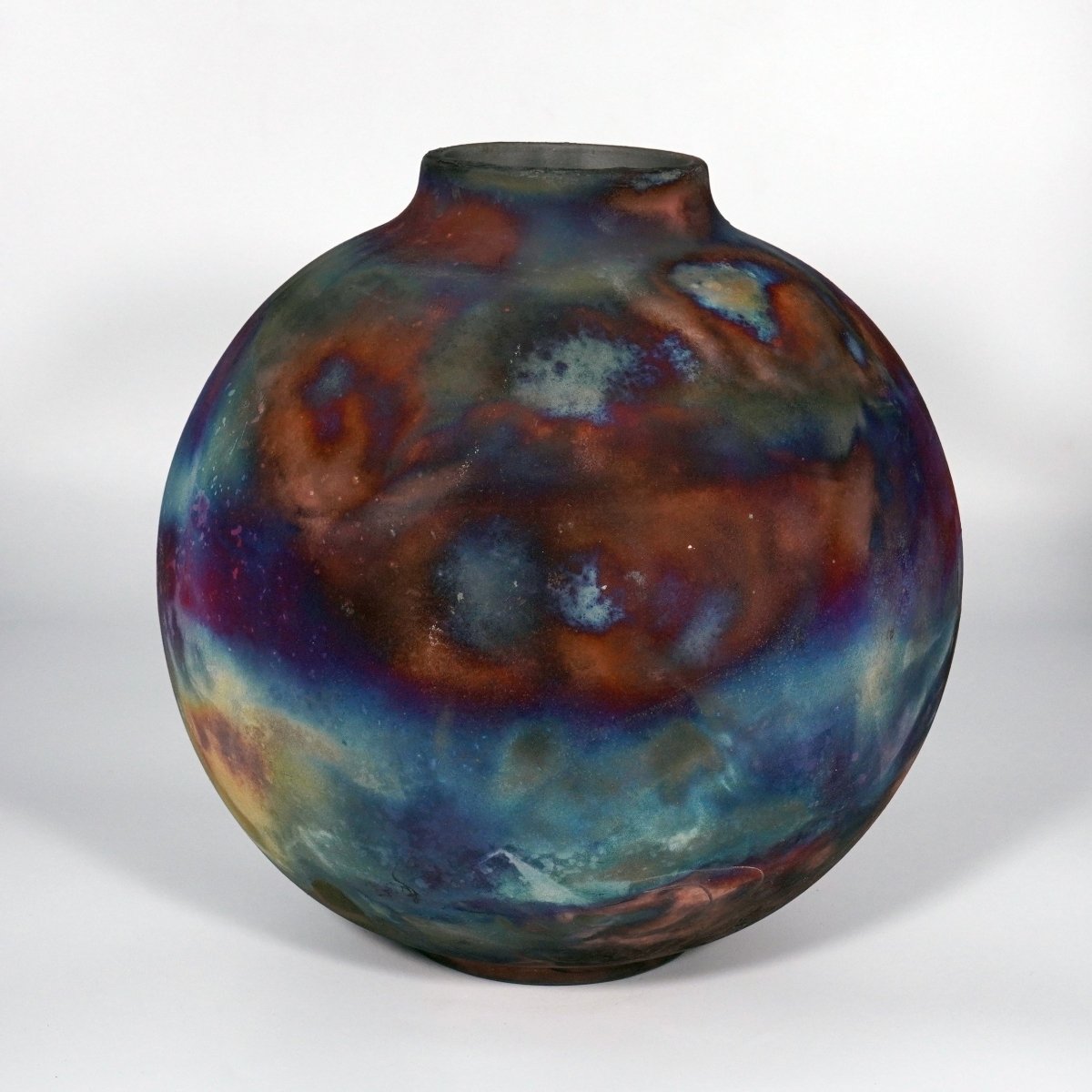 RAAQUU Large Globe Ceramic Vase Full Copper Matte S/N0000820 11" Raku Pottery - RAAQUU