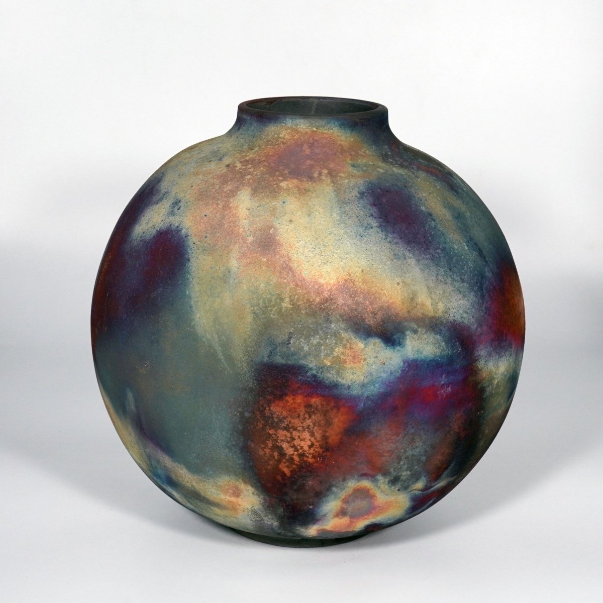 RAAQUU Large Globe Ceramic Vase Full Copper Matte S/N0000861 11" Raku Pottery - RAAQUU