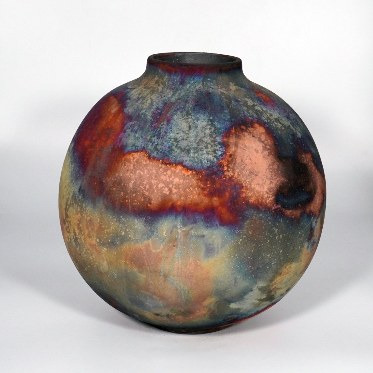 RAAQUU Large Globe Ceramic Vase Full Copper Matte S/N0000873 11" Raku Pottery - RAAQUU