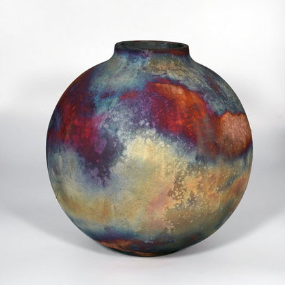 RAAQUU Large Globe Ceramic Vase Full Copper Matte S/N0000873 11" Raku Pottery - RAAQUU