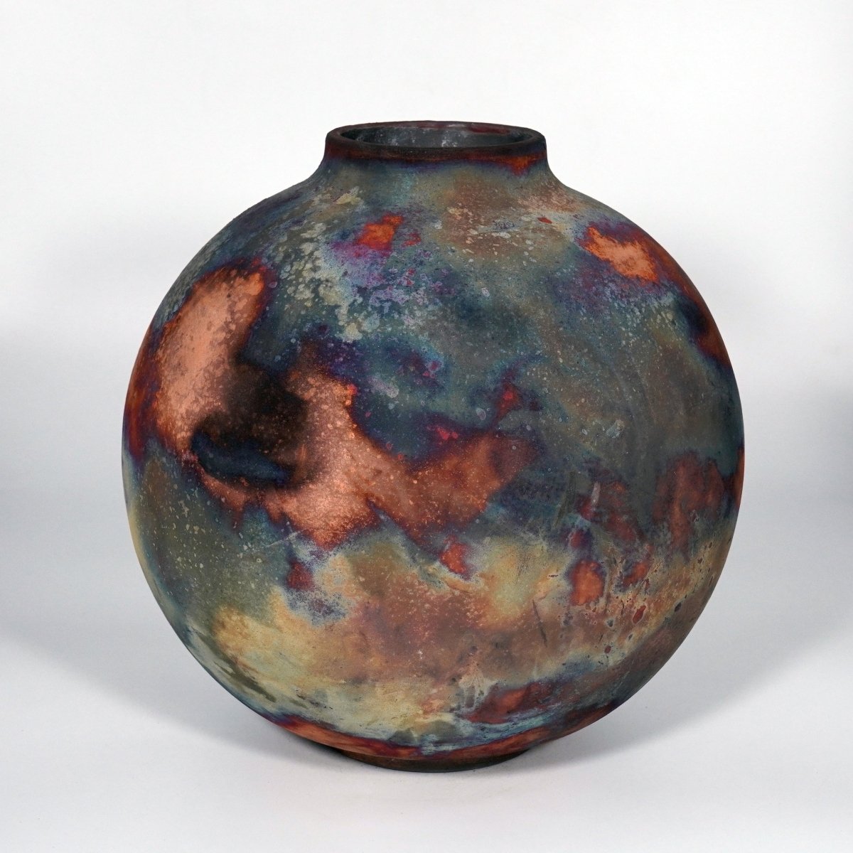 RAAQUU Large Globe Ceramic Vase Full Copper Matte S/N0000873 11" Raku Pottery - RAAQUU