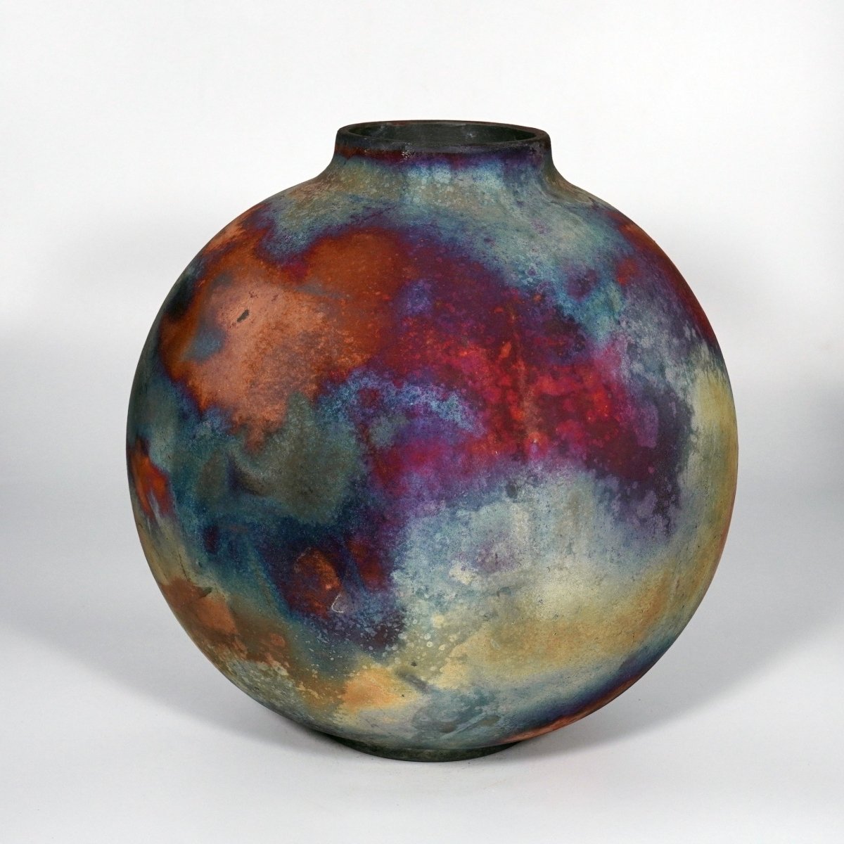 RAAQUU Large Globe Ceramic Vase Full Copper Matte S/N0000873 11" Raku Pottery - RAAQUU