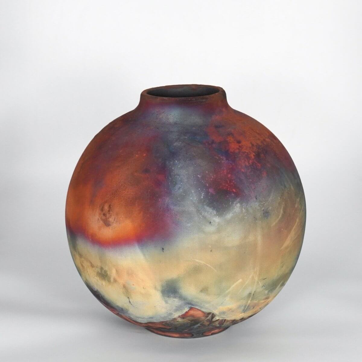 RAAQUU Large Globe Ceramic Vase Full Copper Matte S/N0000877 11" Raku Pottery