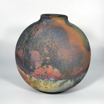 RAAQUU Large Globe Ceramic Vase Full Copper Matte S/N0000884 11" Raku Pottery - RAAQUU