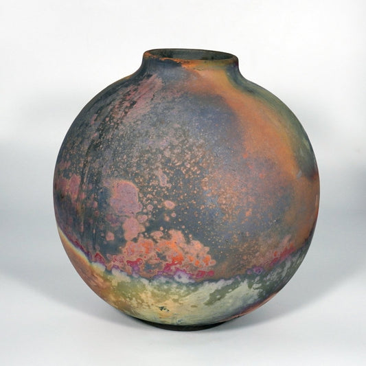 RAAQUU Large Globe Ceramic Vase Full Copper Matte S/N0000884 11" Raku Pottery Unique Handmade ceramic pottery raku vases, urns, and home decor, sculptures, wall decor, gifts by Adil Ghani