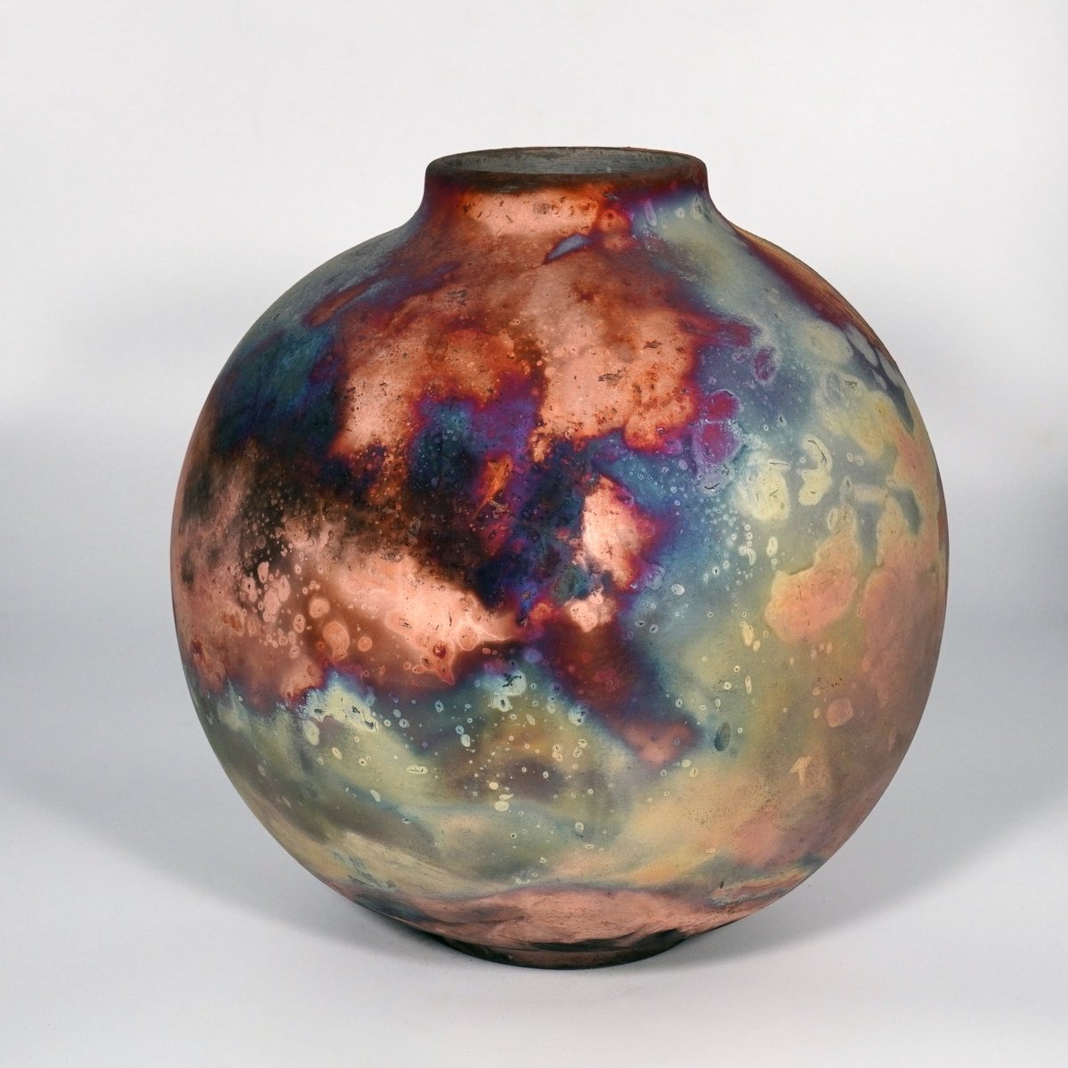 RAAQUU Large Globe Ceramic Vase Full Copper Matte S/N0000884 11" Raku Pottery - RAAQUU