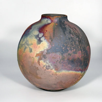 RAAQUU Large Globe Ceramic Vase Full Copper Matte S/N0000884 11" Raku Pottery - RAAQUU