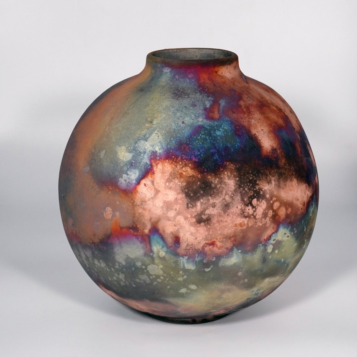 RAAQUU Large Globe Ceramic Vase Full Copper Matte S/N0000884 11" Raku Pottery - RAAQUU