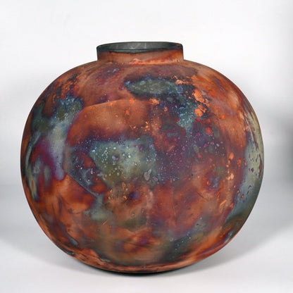 RAAQUU Large Globe XL Ceramic Vase Full Copper Matte S/N0000847 13" Raku Pottery - RAAQUU