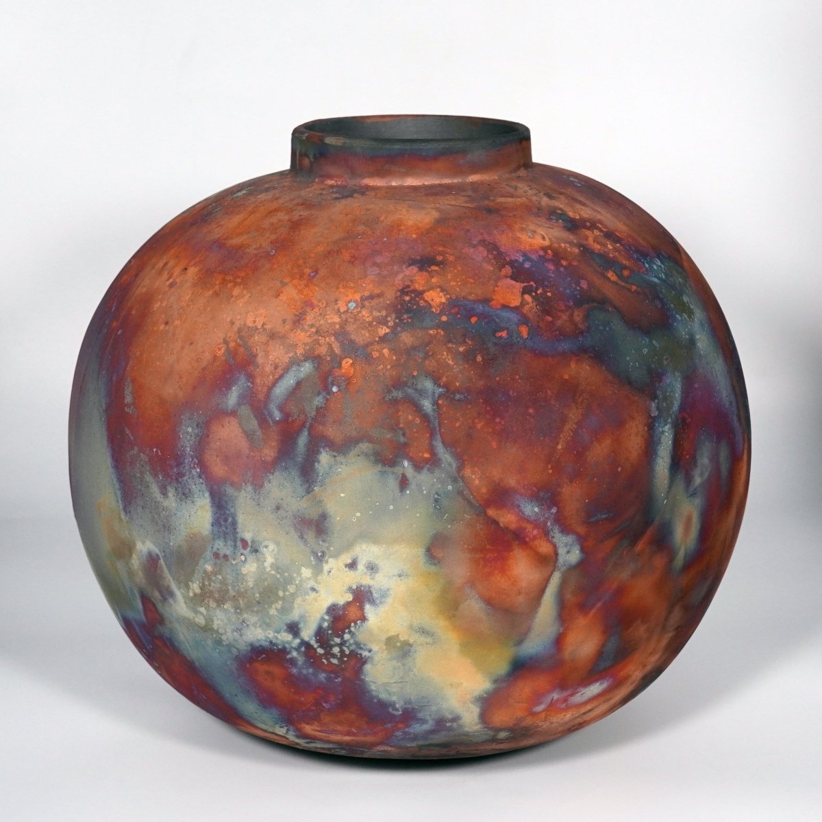 RAAQUU Large Globe XL Ceramic Vase Full Copper Matte S/N0000847 13" Raku Pottery - RAAQUU