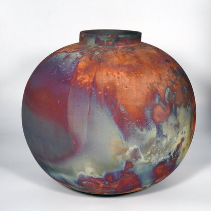 RAAQUU Large Globe XL Ceramic Vase Full Copper Matte S/N0000847 13" Raku Pottery - RAAQUU