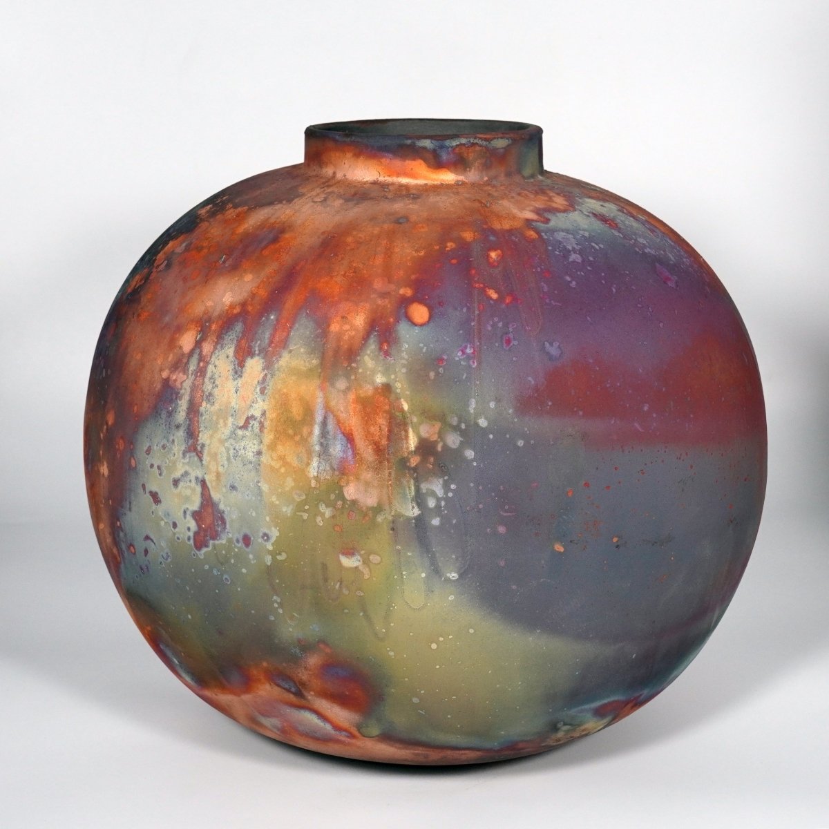 RAAQUU Large Globe XL Ceramic Vase Full Copper Matte S/N0000847 13" Raku Pottery - RAAQUU