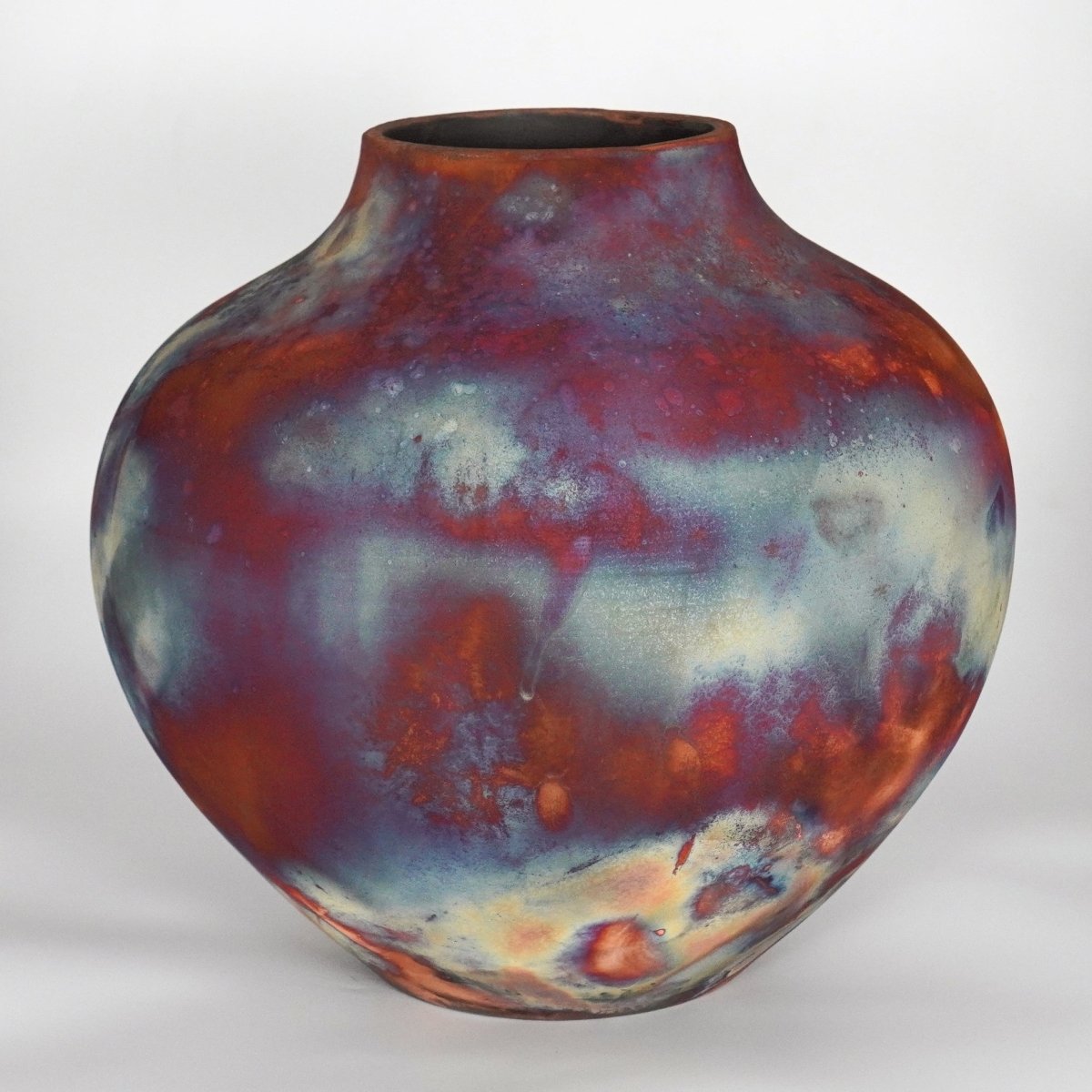 RAAQUU Large Issho Ceramic Vase Full Copper Matte S/N0000670 13.5" Raku Pottery - RAAQUU