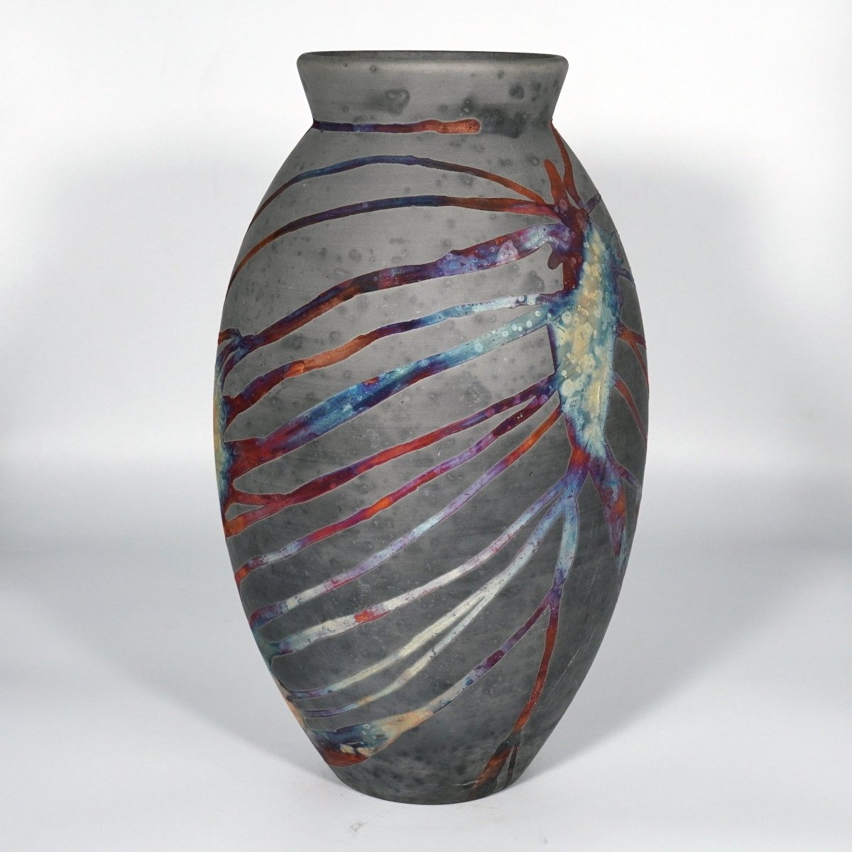 RAAQUU Large Oval Ceramic Vase Carbon Copper S/N0000826 13.5" Raku Pottery - RAAQUU