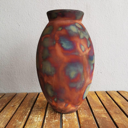 RAAQUU Large Oval Ceramic Vase Full Copper Matte S/N0000505 13.5" Raku Pottery