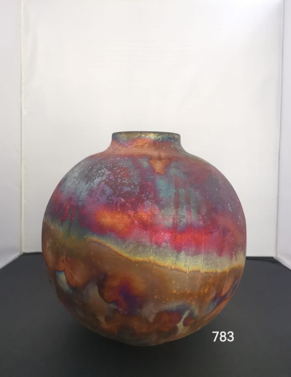 RAAQUU Large Oval Ceramic Vase Full Copper Matte S/N0000783 13.5" Raku Pottery - RAAQUU