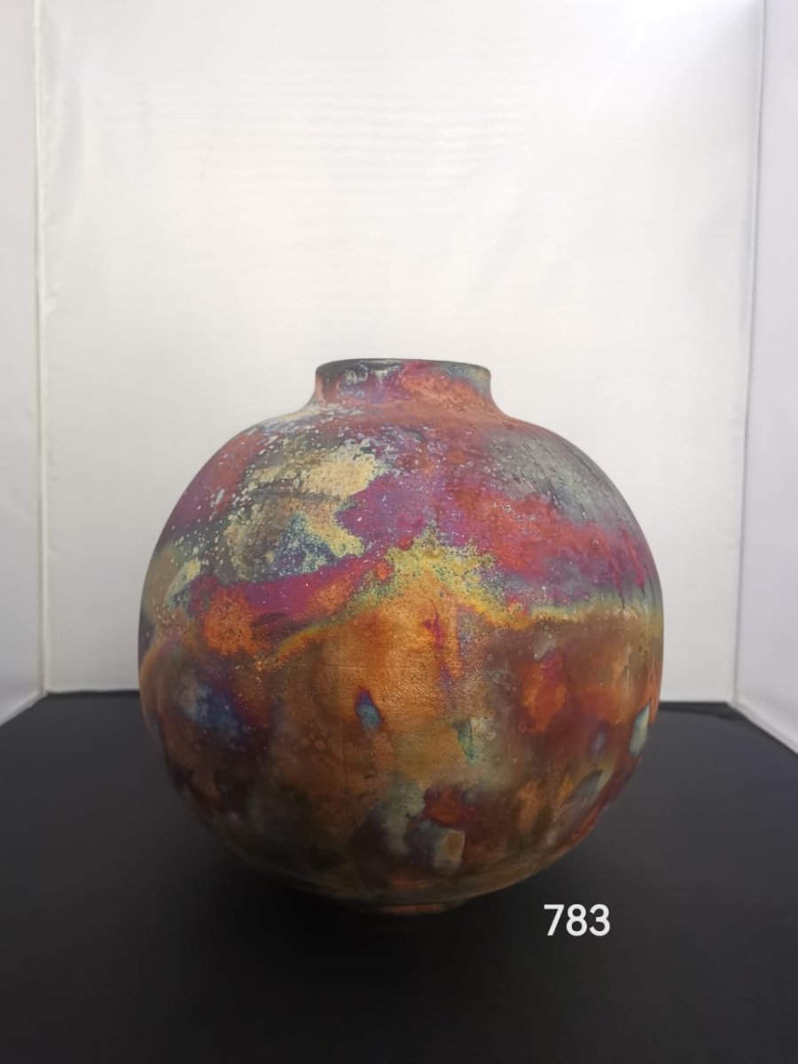 RAAQUU Large Oval Ceramic Vase Full Copper Matte S/N0000783 13.5" Raku Pottery - RAAQUU