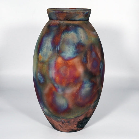 RAAQUU Large Oval Ceramic Vase Full Copper Matte S/N0000825 13.5" Raku Pottery - RAAQUU