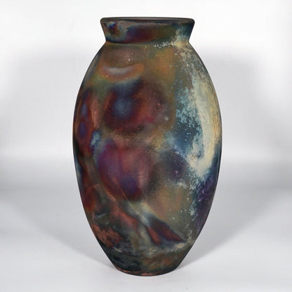 RAAQUU Large Oval Ceramic Vase Full Copper Matte S/N0000825 13.5" Raku Pottery - RAAQUU