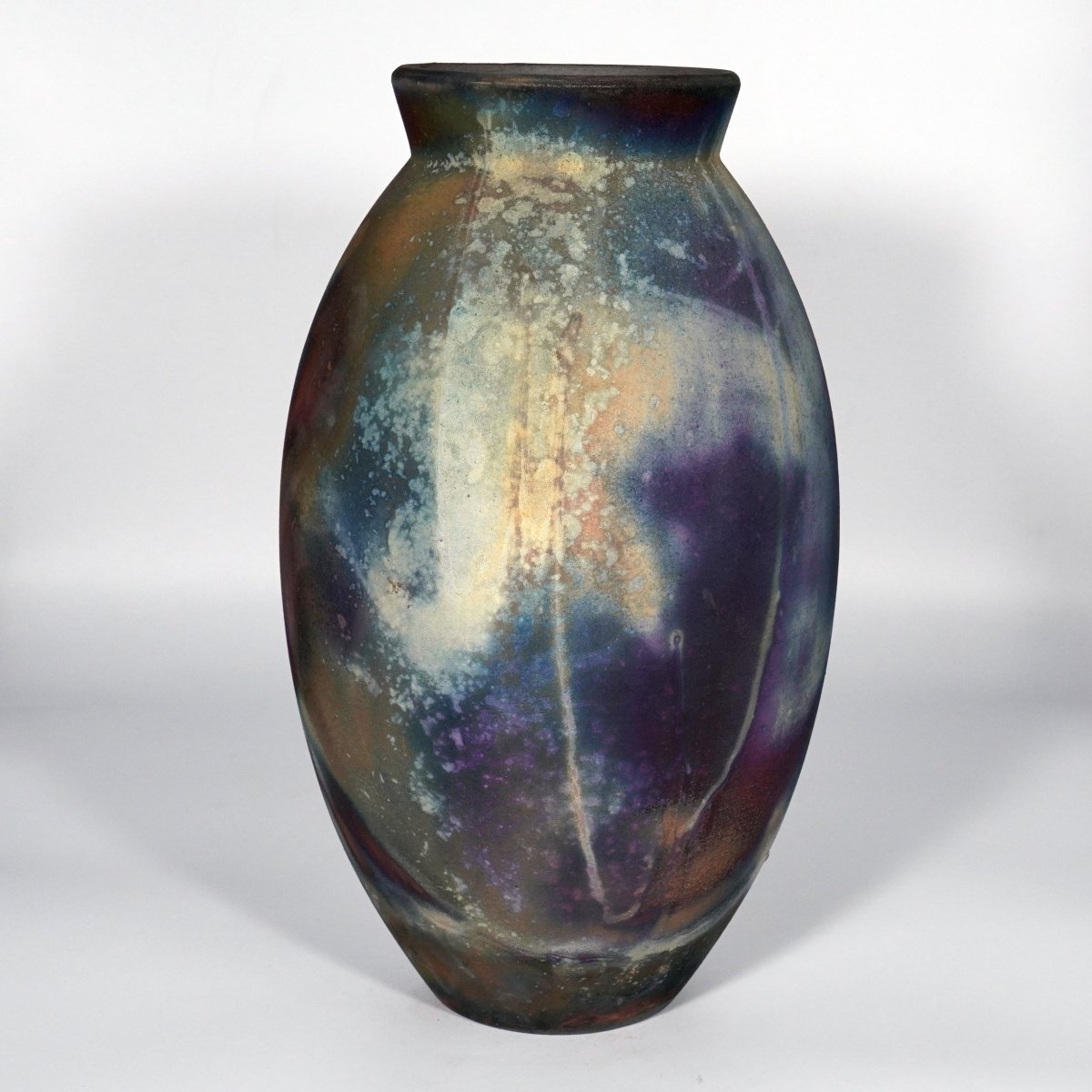 RAAQUU Large Oval Ceramic Vase Full Copper Matte S/N0000825 13.5" Raku Pottery - RAAQUU