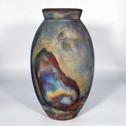 RAAQUU Large Oval Ceramic Vase Full Copper Matte S/N0000867 13.5" Raku Pottery - RAAQUU