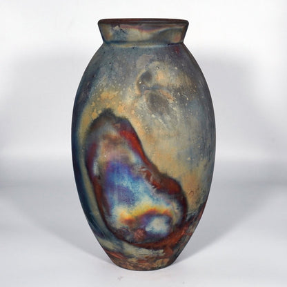 RAAQUU Large Oval Ceramic Vase Full Copper Matte S/N0000867 13.5" Raku Pottery - RAAQUU