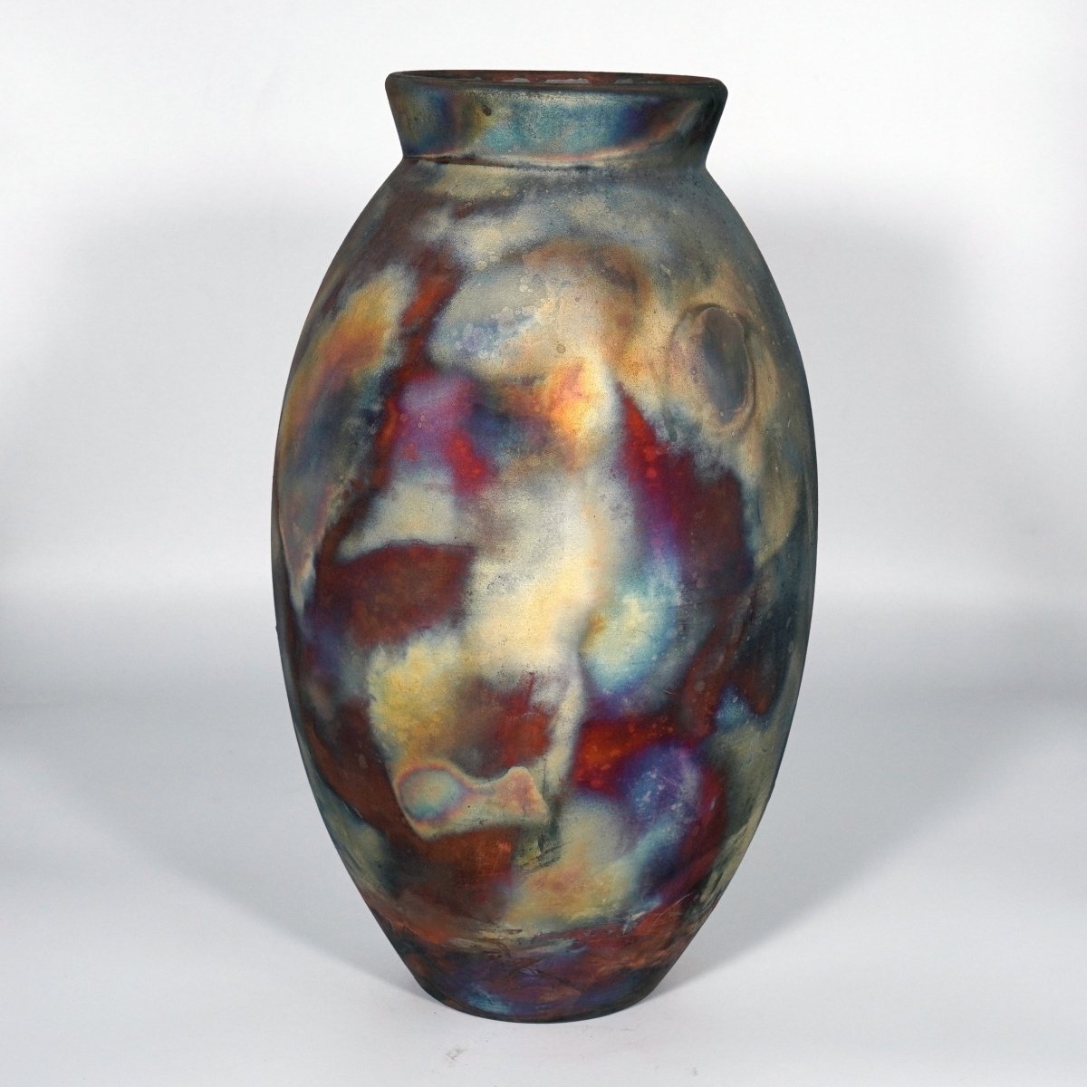 RAAQUU Large Oval Ceramic Vase Full Copper Matte S/N0000867 13.5" Raku Pottery - RAAQUU