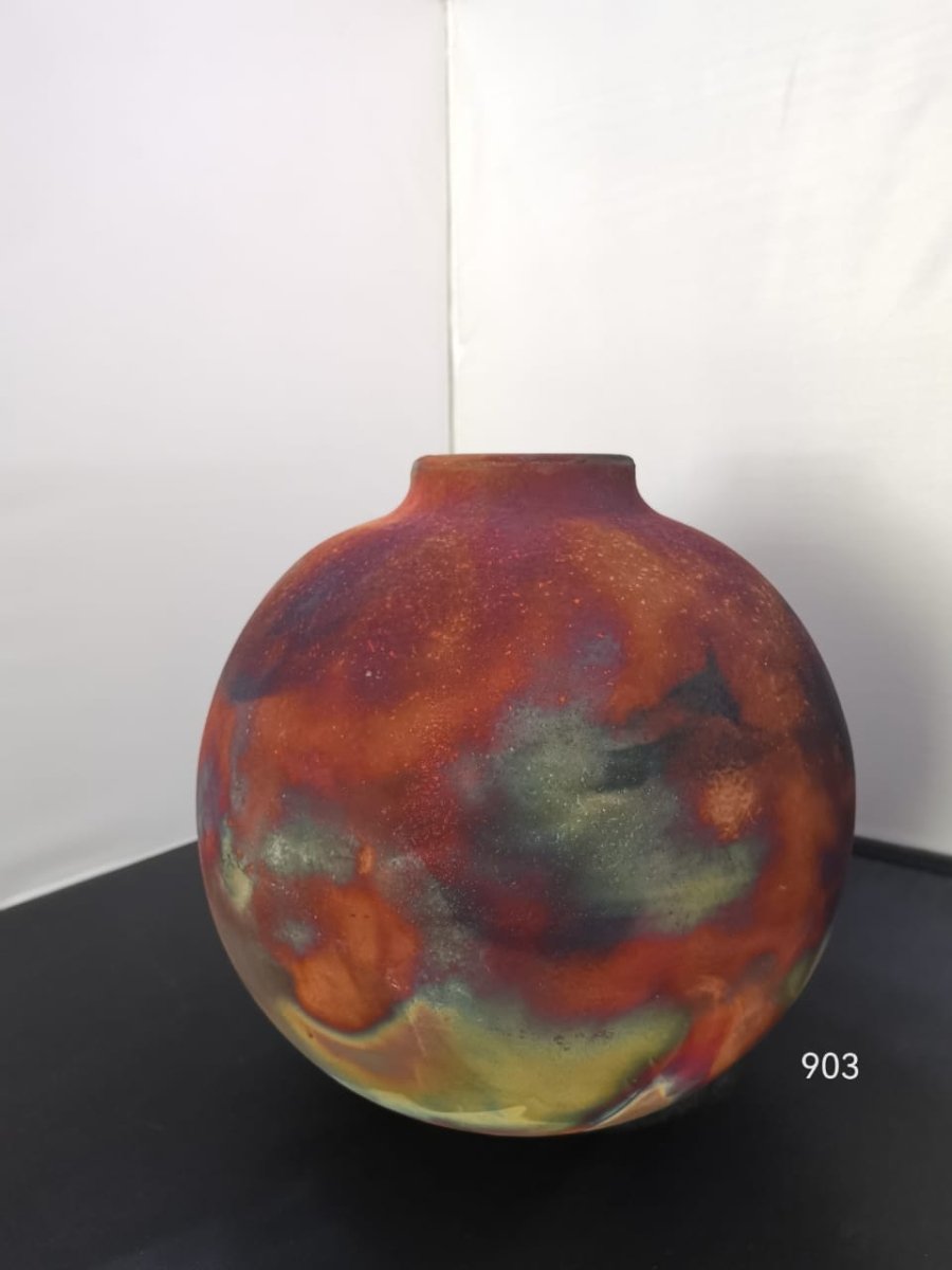 RAAQUU Large Oval Ceramic Vase Full Copper Matte S/N0000903 13.5" Raku Pottery - RAAQUU