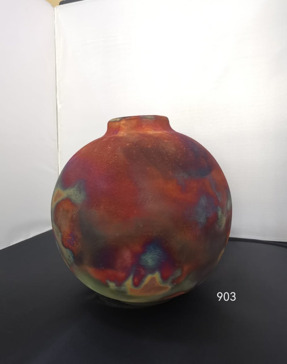 RAAQUU Large Oval Ceramic Vase Full Copper Matte S/N0000903 13.5" Raku Pottery - RAAQUU