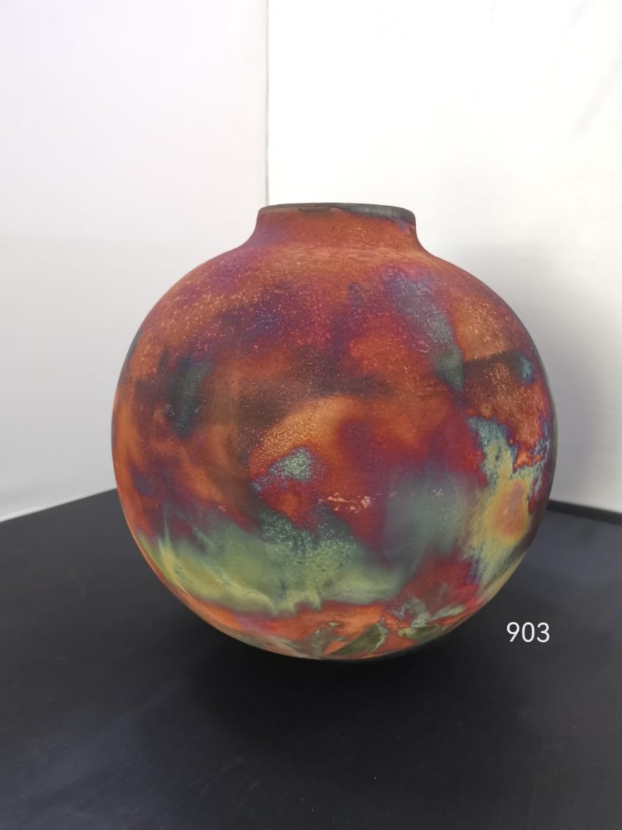 RAAQUU Large Oval Ceramic Vase Full Copper Matte S/N0000903 13.5" Raku Pottery - RAAQUU