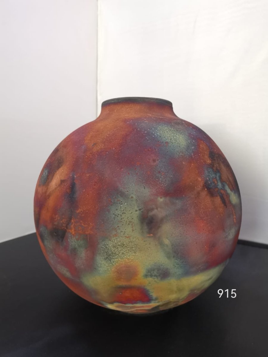 RAAQUU Large Oval Ceramic Vase Full Copper Matte S/N0000915 13.5" Raku Pottery - RAAQUU