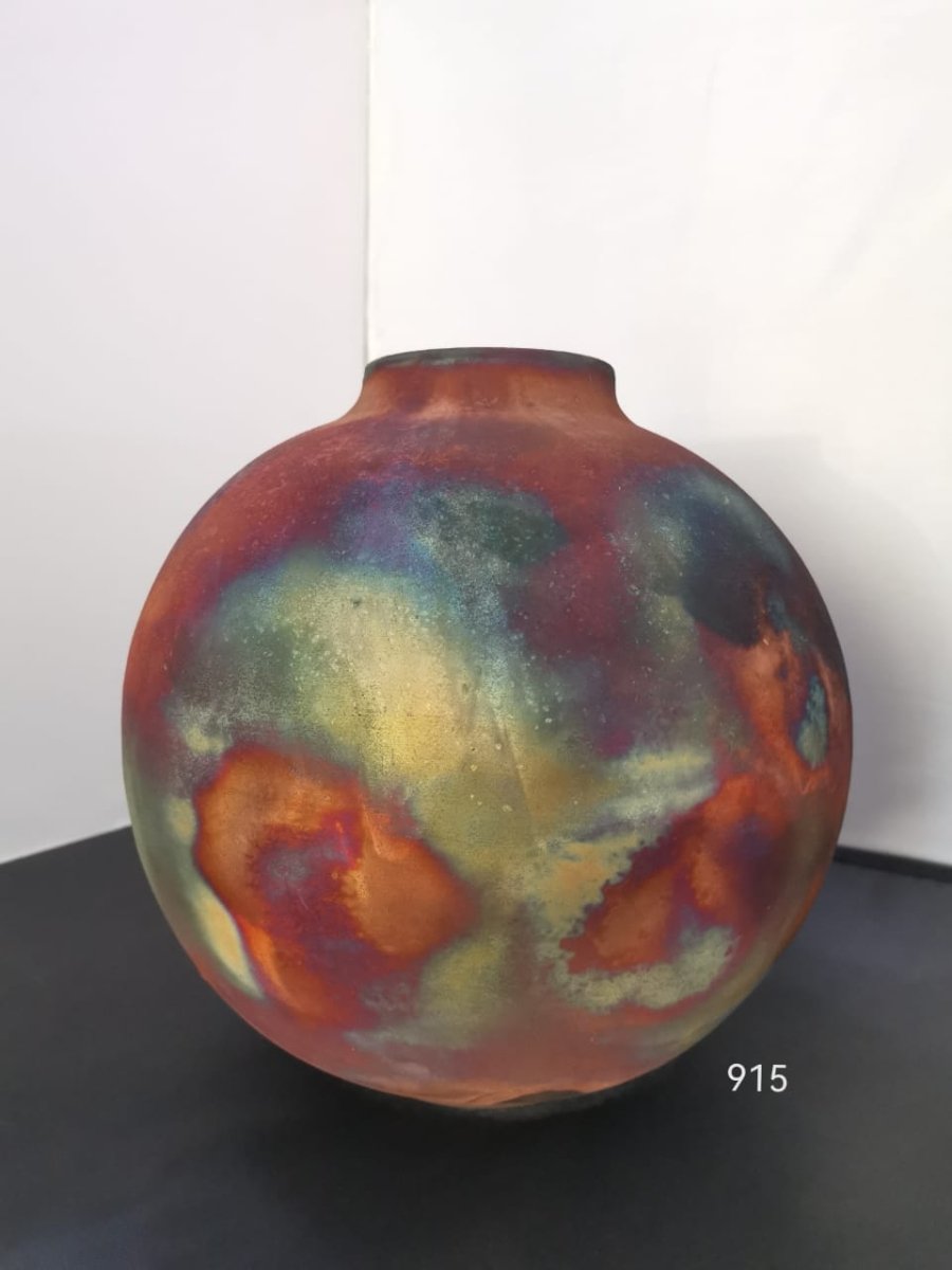 RAAQUU Large Oval Ceramic Vase Full Copper Matte S/N0000915 13.5" Raku Pottery - RAAQUU