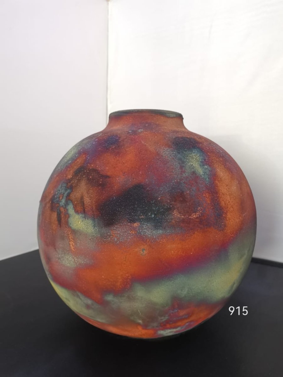 RAAQUU Large Oval Ceramic Vase Full Copper Matte S/N0000915 13.5" Raku Pottery - RAAQUU