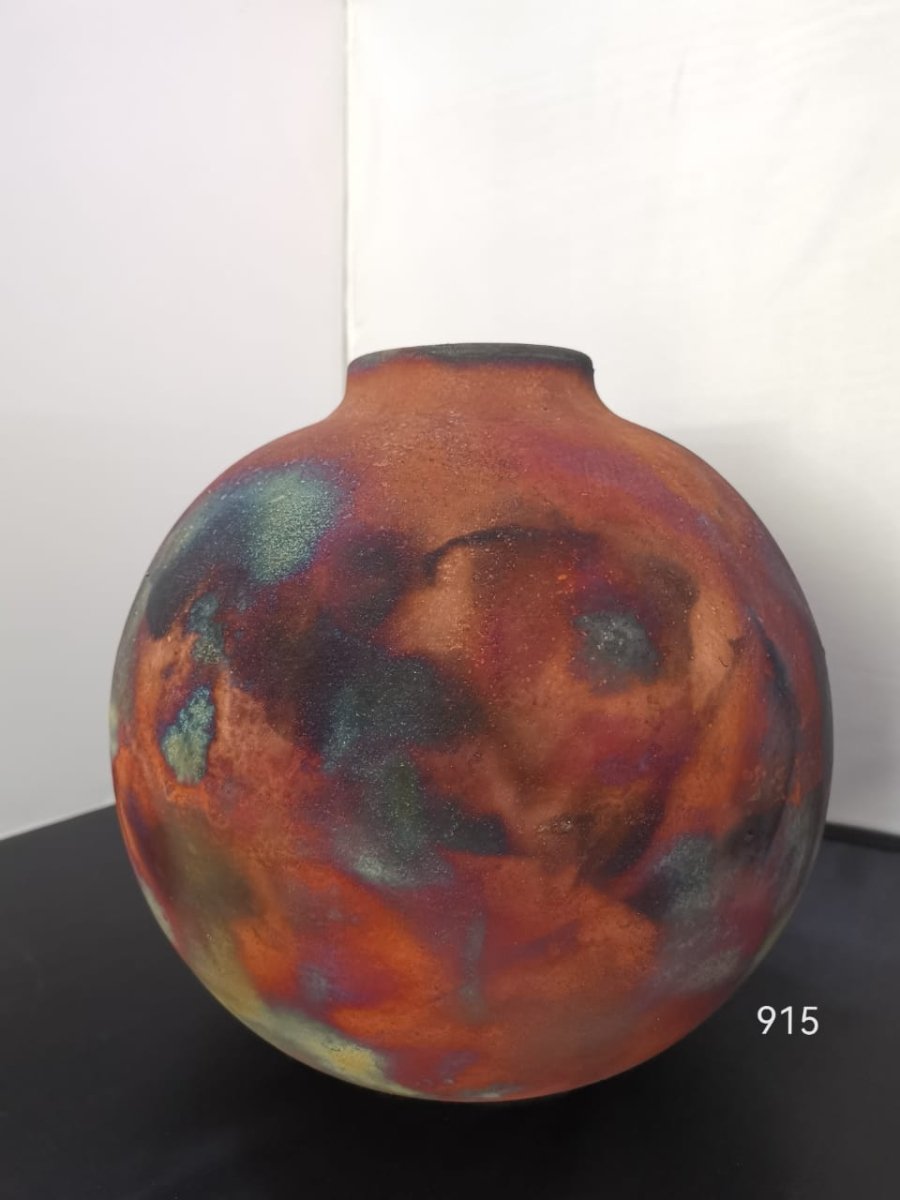 RAAQUU Large Oval Ceramic Vase Full Copper Matte S/N0000915 13.5" Raku Pottery - RAAQUU