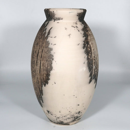 RAAQUU Large Oval Ceramic Vase Obvara S/N0000832 13.5" Raku Pottery - RAAQUU